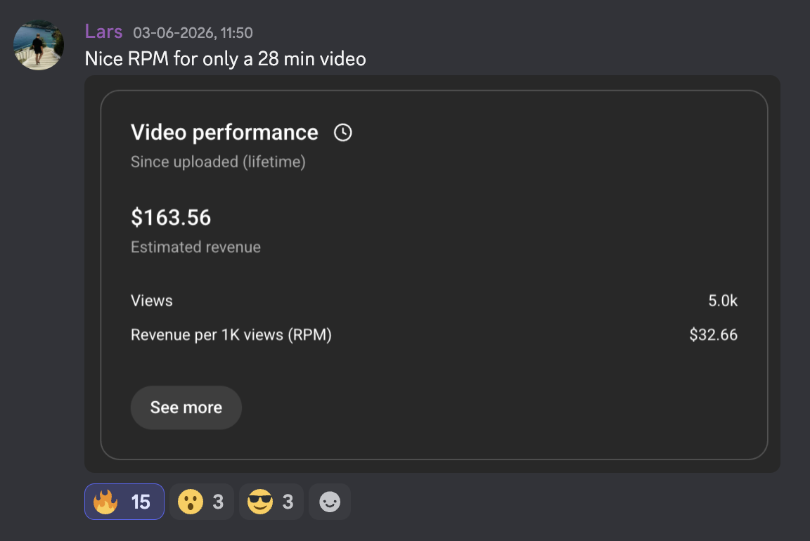 Lars $32.66 RPM on a single 28 minute video
