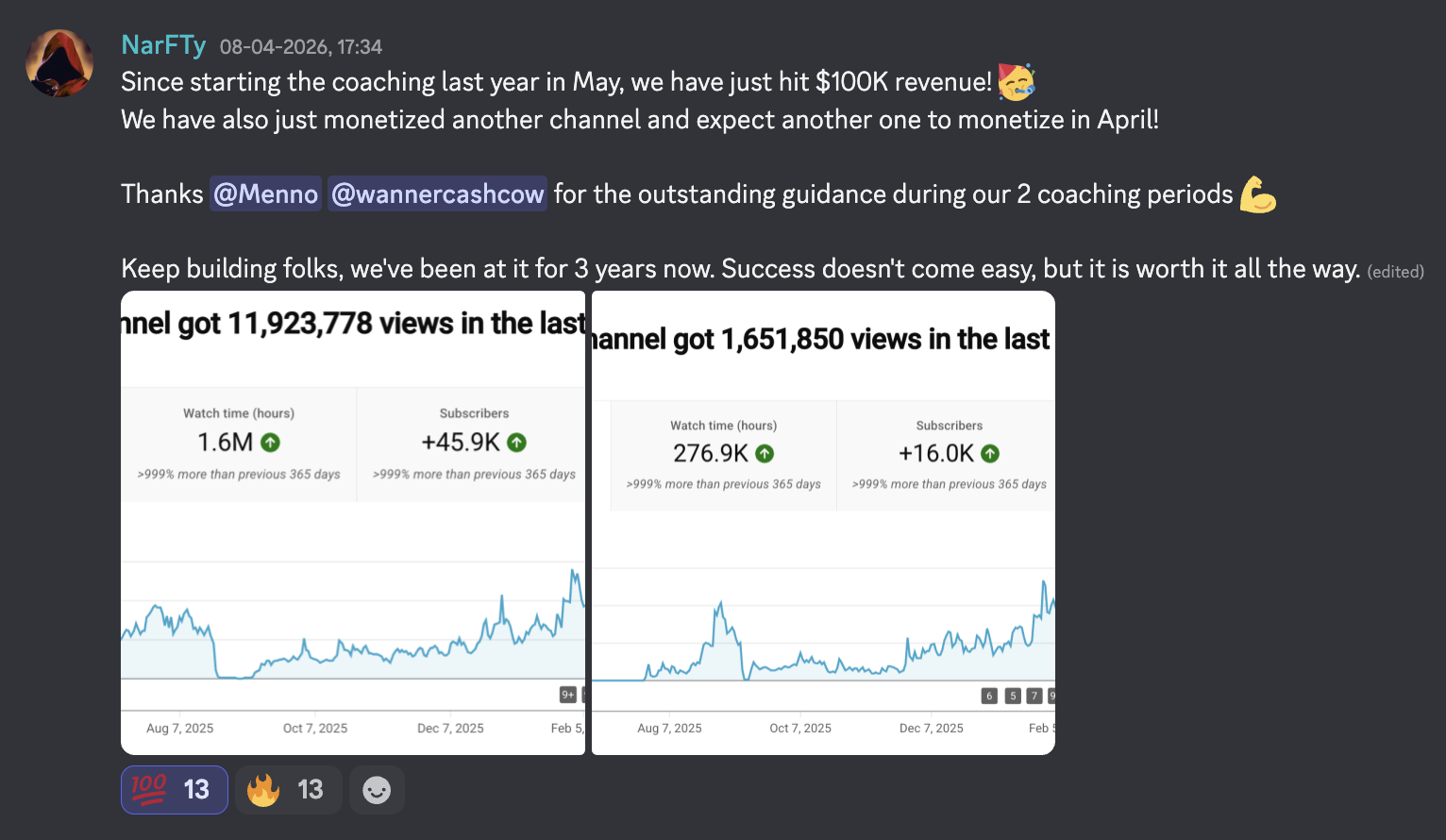 NarFTy Hit $100K revenue since starting coaching