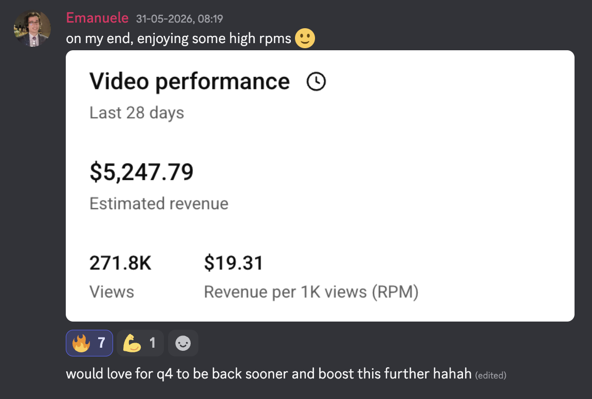 Emanuele $5,247.79 in 28 days with high RPMs