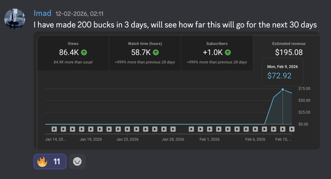 Imad $195 in his first 3 days, just getting started