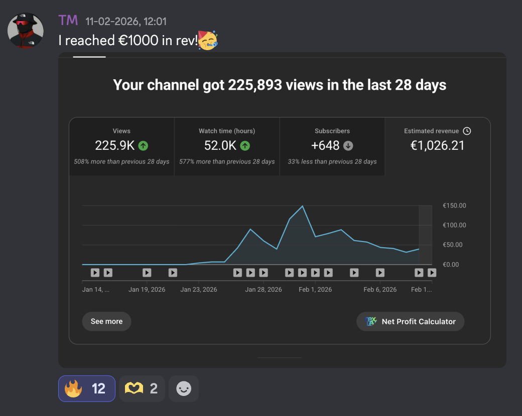 TM Reached €1,000 in revenue (€1,026.21)